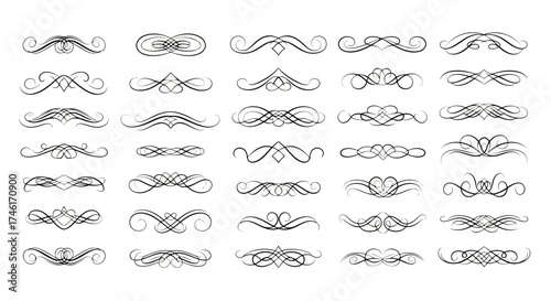 Vector art of set of decorative ornamental dividers and swirls in vintage style