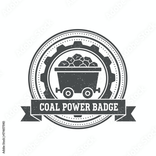 coal industry cart mine power energy industrial vector trolley ribbon icon gear circle illustration