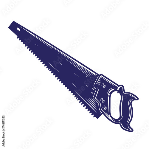 Detailed vintage hand saw illustration crafted with intricate lines and woodworking symbolism