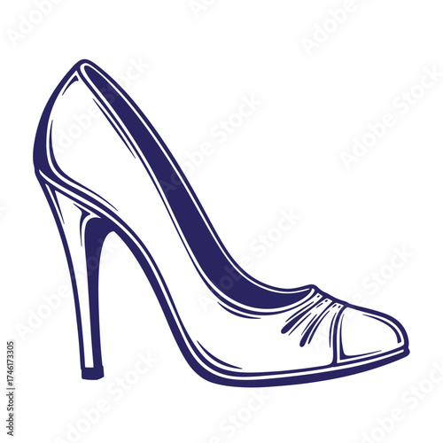 Elegant vintage high heel shoe vector illustration in blue and white minimalist design