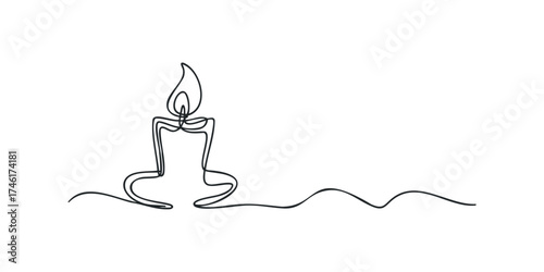 Single line drawing of a lit candle in meditation pose