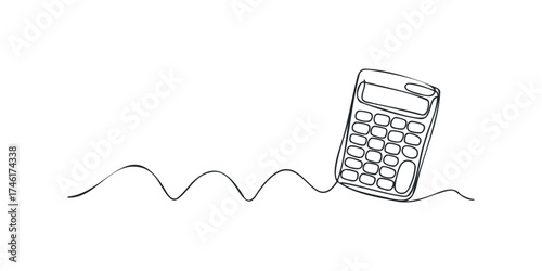 Single Line Drawing of a Calculator with Wavy Cord