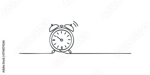 Minimalist alarm clock line drawing with sound waves