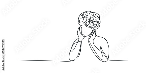 Abstract figure in contemplation with tangled thoughts