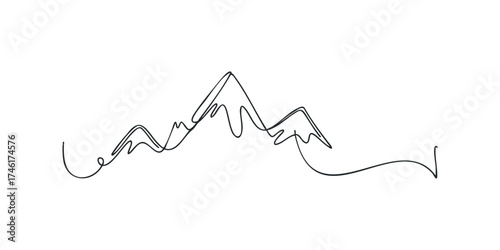 Minimalist mountain range depicted with a single continuous line