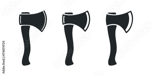 Three black axe icons with wooden handles on white