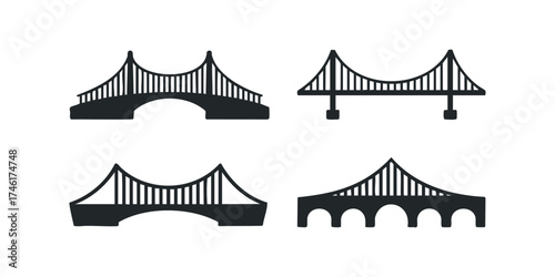Four Silhouetted Bridge Icons on White Background