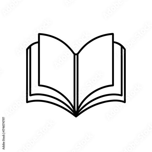 Open book with pages line drawing on transparent background