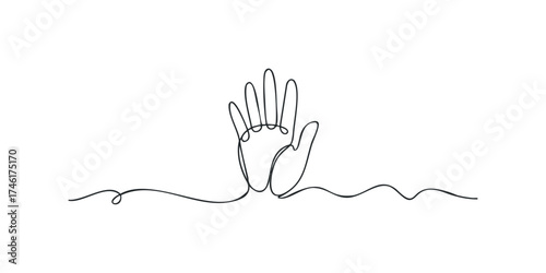 Minimalist Single Line Drawing of a Raised Hand