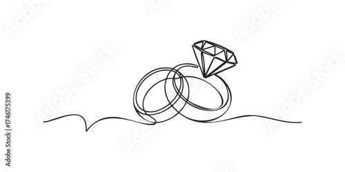 Minimalist Wedding Rings Diamond Line Art Symbol