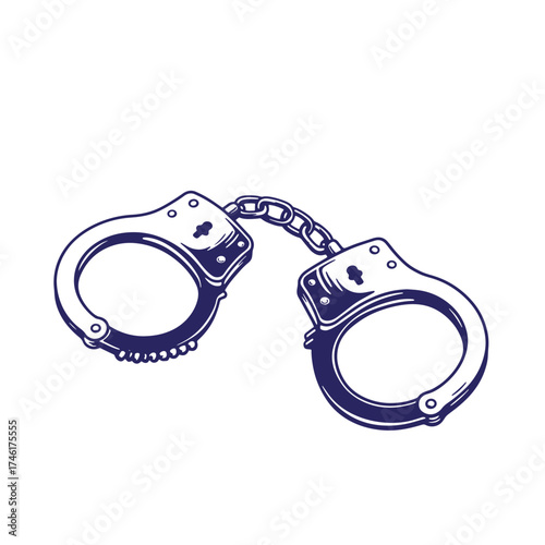 Illustration of detailed vintage handcuffs isolated on white background design element