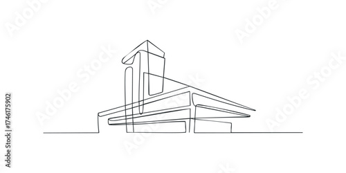 Modern building exterior, continuous line sketch