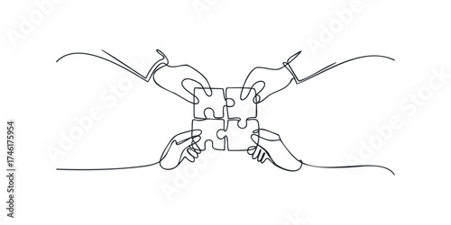 Four Hands Assembling Puzzle Pieces Together