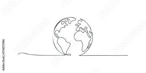 Abstract continuous line drawing of Earth with flowing line