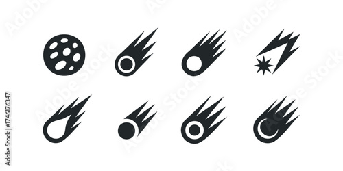Collection of shooting star and celestial body icons