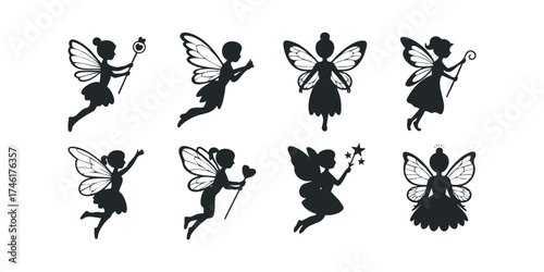 Collection of Winged Fairy Silhouettes in Various Poses