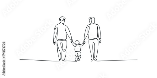 Two men holding hands with a child