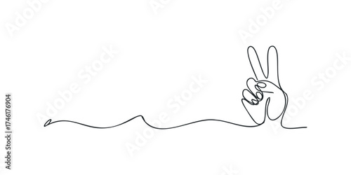 One line drawing of a hand showing victory sign