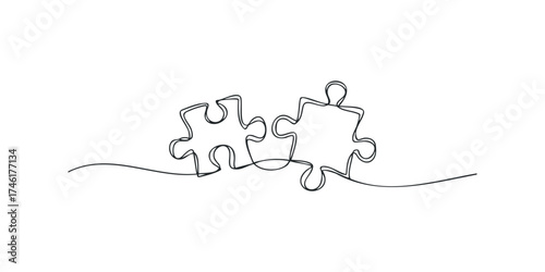 Two puzzle pieces interlocking in simple line art