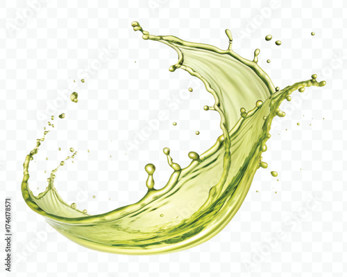 fresh smooth liquid olive flow fuel wave in mid air cut out and curve style isolated on transparent background