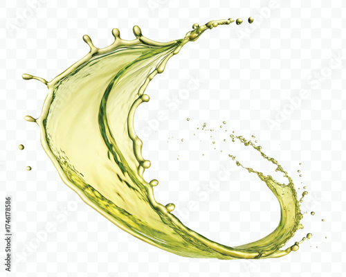 fresh smooth liquid olive flow fuel wave in mid air cut out and curve style isolated on transparent background