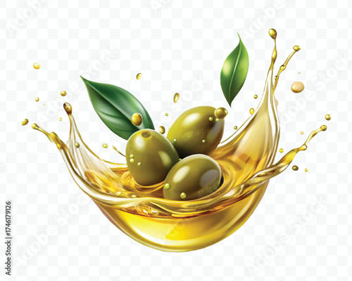 fresh smooth liquid olive flow fuel wave in mid air cut out and curve style isolated on transparent background