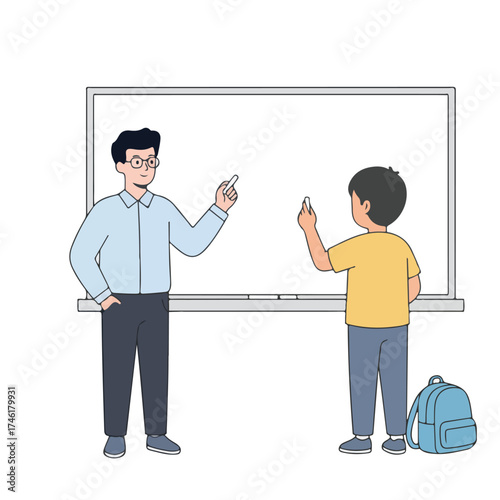 Teacher and Student at Whiteboard Illustration