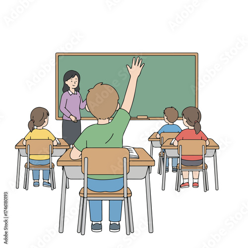 Classroom Scene Students Learning with Teacher at Blackboard