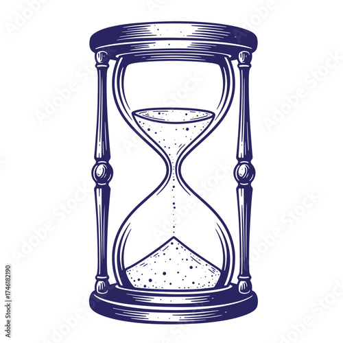 Vintage hourglass illustration depicting time passing and concept of duration and timeliness