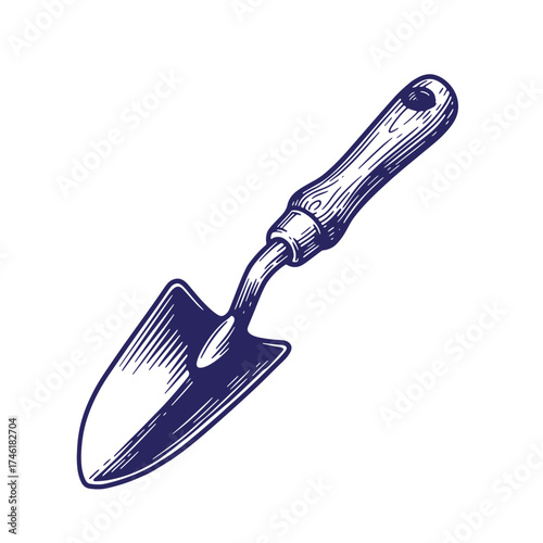 Vintage illustration of a hand trowel for gardening isolated on a white background