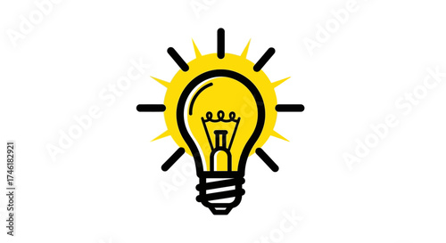 Stylized Yellow Light Bulb Icon with Radiating Rays
