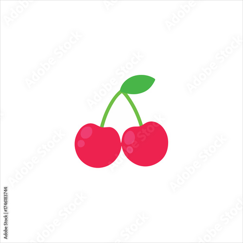 Simple illustration of two bright red cherries with a single green stem