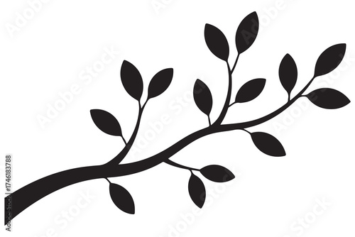 Nature plant branch silhouette icon with small leaves simple botanical illustration
