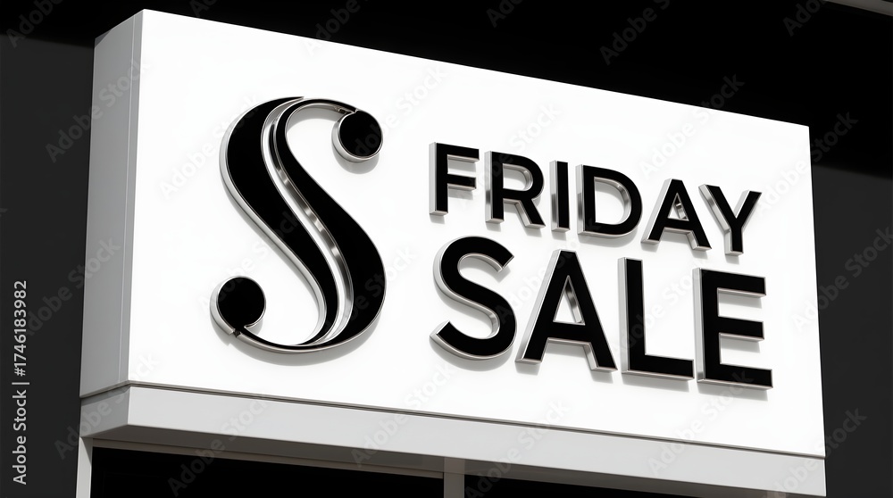 Obraz premium Black friday sale sign with stylized s logo and metallic accents