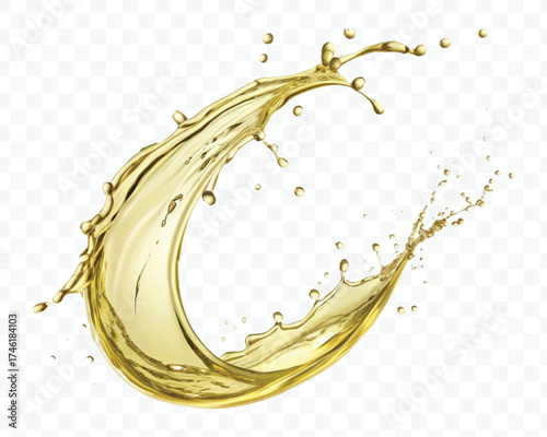fresh smooth liquid olive flow fuel wave in mid air cut out and curve style isolated on transparent background