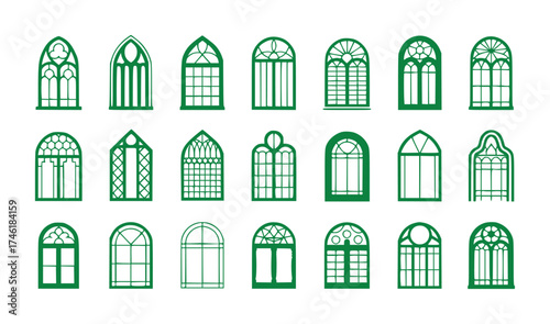 Collection of Green Gothic and Arched Window Designs