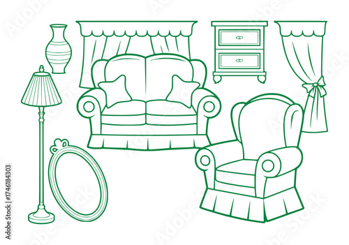 Cozy Living Room Furniture and Decor Line Art