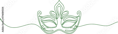 Elegant Green Masquerade Mask with Swirling Lines on White Background