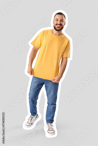 Young man in yellow t-shirt...