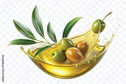 fresh smooth liquid olive flow fuel wave in mid air cut out and curve style isolated on transparent background
