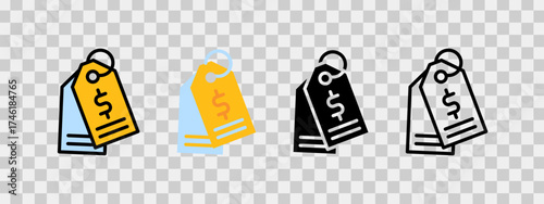Price tag icons with dollar signs, suitable for pricing, sales promotions, and retail marketing materials.