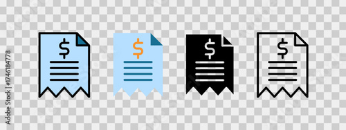 Receipt or bill icon, suitable for financial presentations, payment methods, and online shopping concepts.