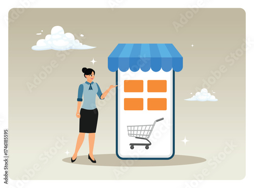 Shop owners promote products online on smartphones.