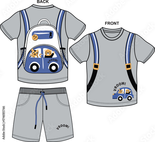 kids school bag t shirt print with short artwork print illustrations vector art