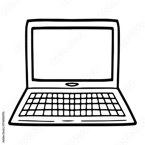 Laptop computer outline vector icon. Hand drawn simple open laptop icon vector illustration for kids coloring book art