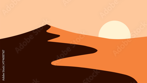 Desert landscape illustration with sand dunes on sunny day
