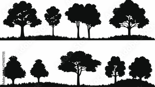 Elegant tree silhouettes for nature lovers and landscape designs, perfect for adding a touch of organic beauty, originally a scalable vector graphic