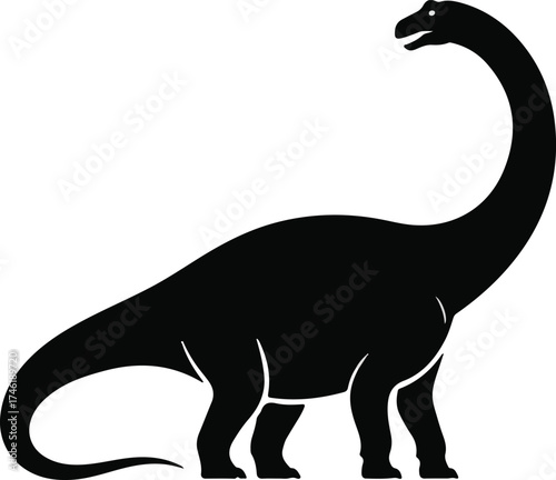 Minimalist Black and White Brontosaurus Silhouette – Prehistoric Dinosaur Vector