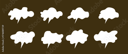 Set of speech bubbles Short Phrases. Cartoon Vector illustration. Isolated on transparent background. Hand draw style, dialog clouds.
