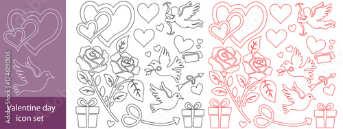 Valentine's Day set with heart and other elements on a white background. Valentine's day, wedding and love concept. Vector illustrations